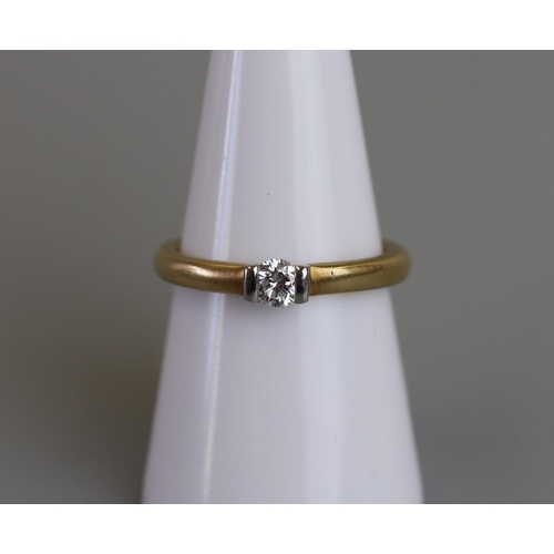 142 - Fine 18ct satin finish gold diamond solitaire ring - Size N½