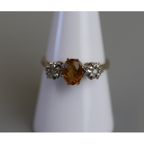 158 - Gold citrine & diamond set ring - Size O