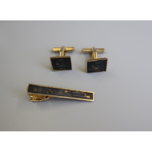 163 - Pair of Oriental cufflinks together a matching tie pin