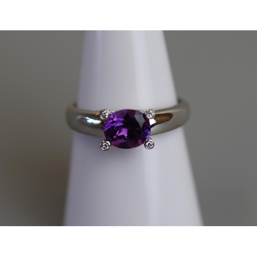 167 - Fine 18ct white gold amethyst & diamond set ring - Size M½