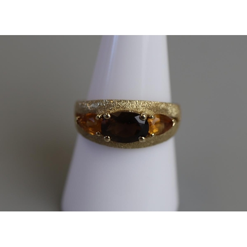 172 - Gold citrine & topaz set ring - Size Q