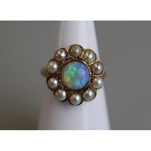 177 - 18ct gold opal & pearl set ring - Size J½