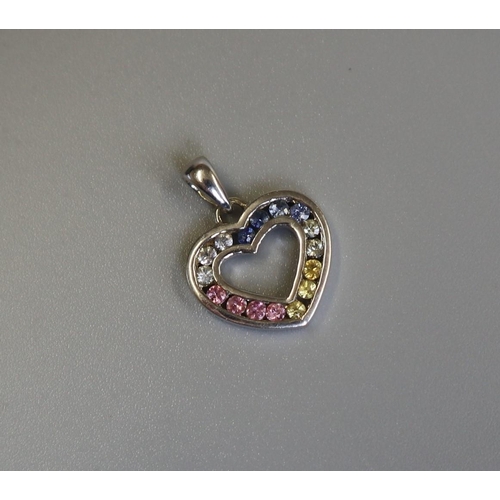 184 - White gold heart shaped stone set pendant