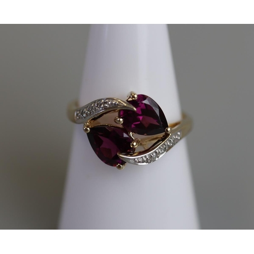 189 - Gold amethyst & diamond set ring - Size N½