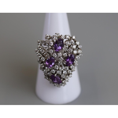 199 - Fine 18ct white gold amethyst & diamond cocktail ring - Size P½