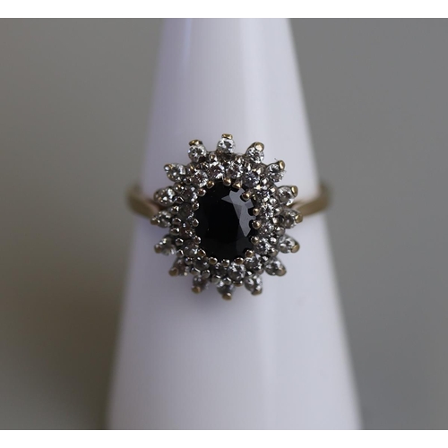 223 - Gold sapphire & diamond cluster ring - Size M½