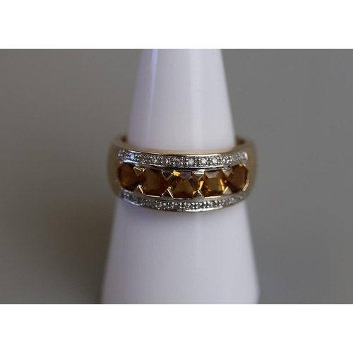 224 - Gold citrine & diamond set ring - Size P