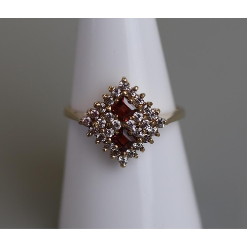 234 - Gold garnet & CZ cluster ring - Size O