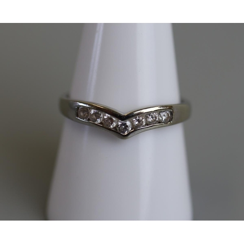 237 - White gold stone set wishbone ring - Size O½