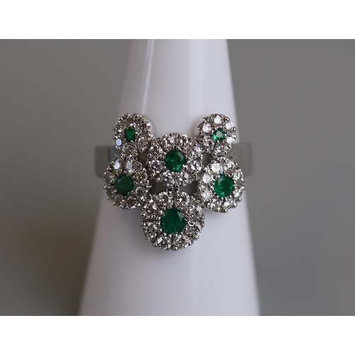 244 - 18ct white gold emerald & diamond set ring - Size N