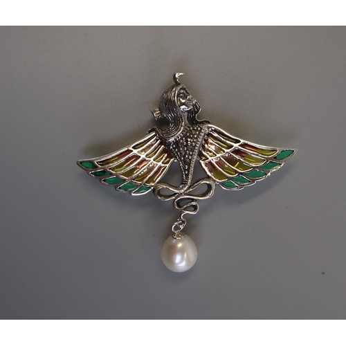 250 - Silver & champleve enamel pendant / brooch