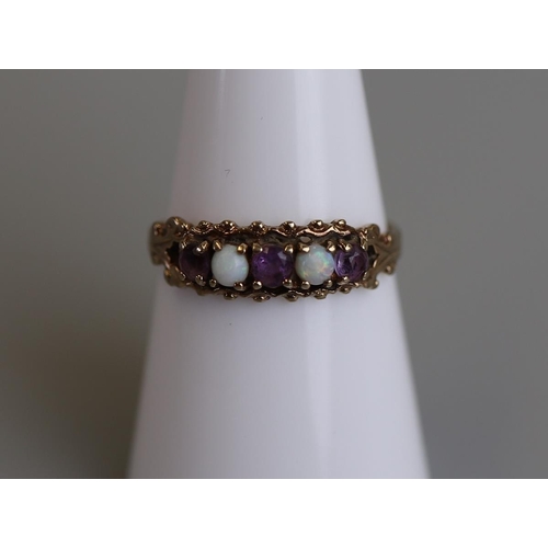 263 - Gold amethyst & opal set ring - Size N