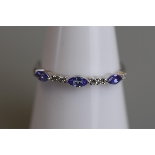 271 - White gold tanzanite & diamond set ring - Size M½