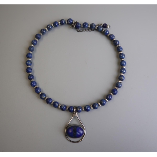 294 - Silver lapis necklet and pendant