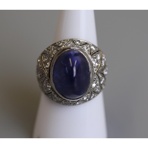 312 - Fine natural cabochon sapphire & diamond set ring