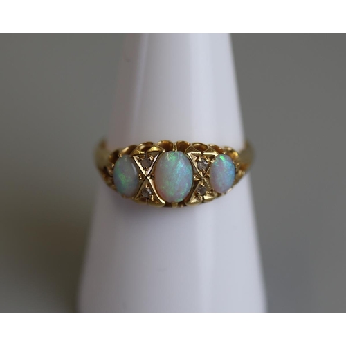 65 - Victorian 18ct gold opal & diamond ring - Size P