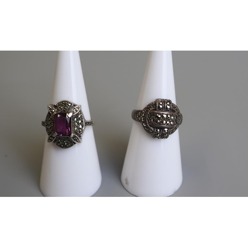 66 - 2 1930's silver marcasite rings