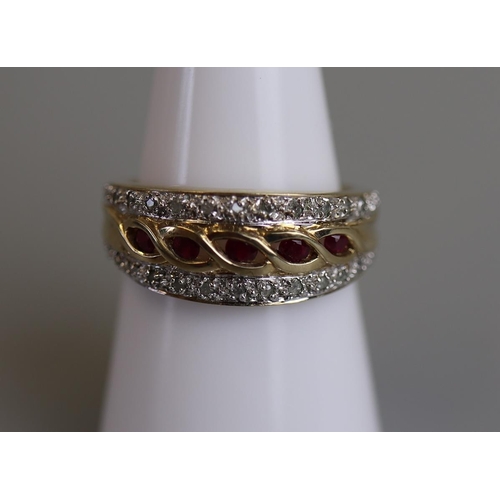 74 - Gold ruby & diamond set ring - Size O