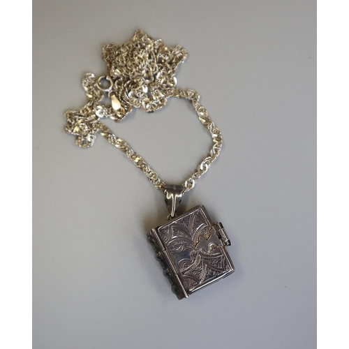 79 - Silver book locket on silver chain