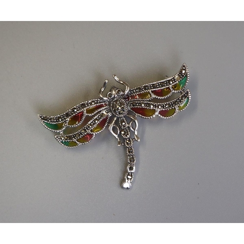 89 - Silver & champlevé enamel dragonfly brooch 