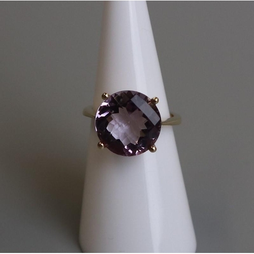 96 - Gold faceted amethyst solitaire ring - Size K