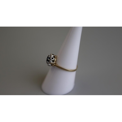 109 - Gold diamond & sapphire cluster ring - Size M½