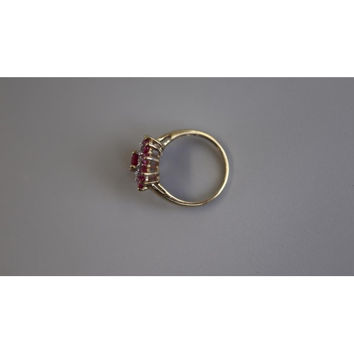 121 - Gold ruby & diamond cluster ring - Size K