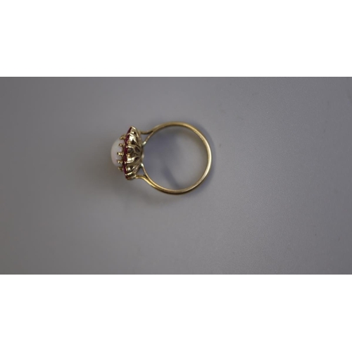 130 - 18ct gold opal & ruby set ring - Size M½