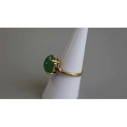 150 - 18ct gold jade & diamond set ring - Size N