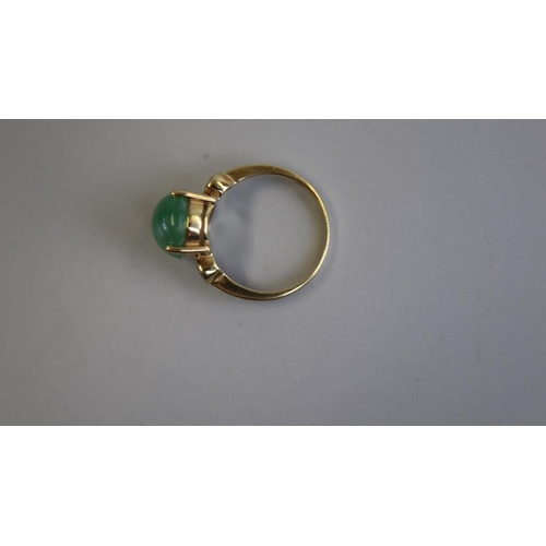 150 - 18ct gold jade & diamond set ring - Size N