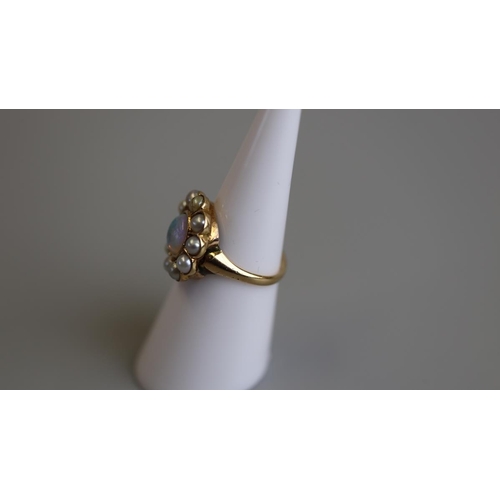 177 - 18ct gold opal & pearl set ring - Size J½