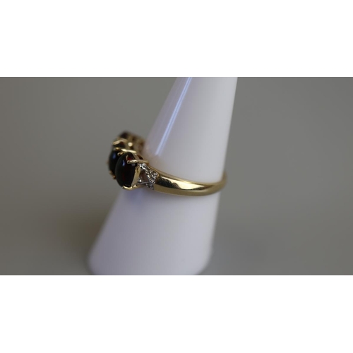 182 - Gold cabochon garnet & diamond ring - Size N½