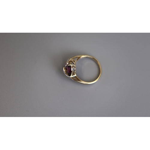 189 - Gold amethyst & diamond set ring - Size N½