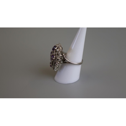 199 - Fine 18ct white gold amethyst & diamond cocktail ring - Size P½