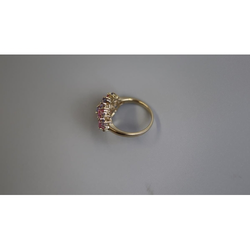 211 - Gold pink tourmaline & blue topaz set ring - Size L