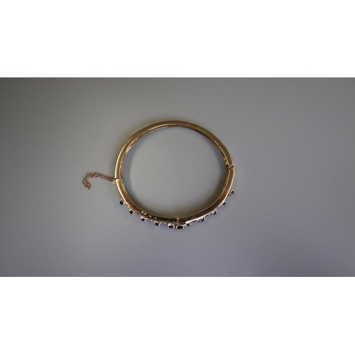 222 - Fine gold sapphire & diamond bangle (total weight approx 15g)