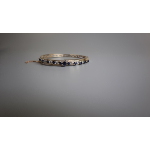 222 - Fine gold sapphire & diamond bangle (total weight approx 15g)