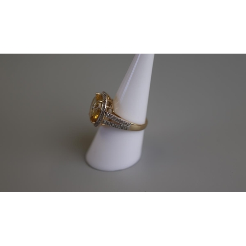 233 - Unusual gold citrine & diamond set ring - Size O