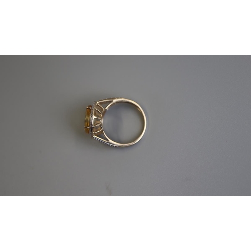 233 - Unusual gold citrine & diamond set ring - Size O