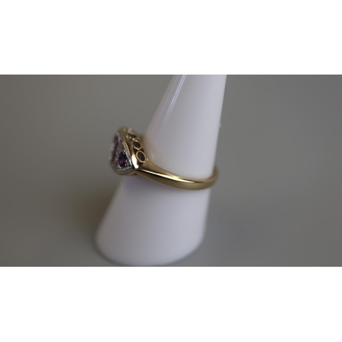 236 - Gold amethyst & diamond set ring - Size O