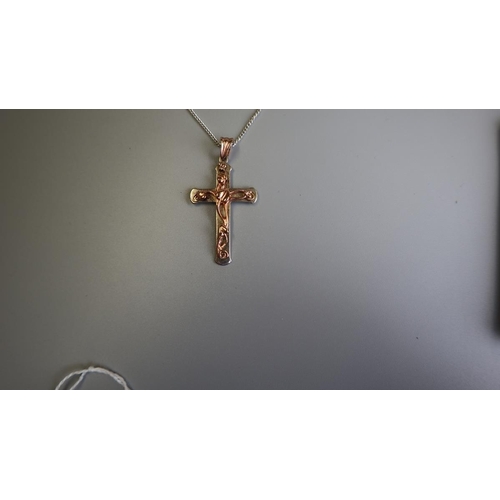 253 - Silver & gold crucifix on silver chain