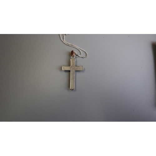 253 - Silver & gold crucifix on silver chain