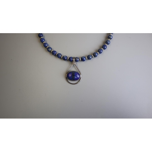 294 - Silver lapis necklet and pendant