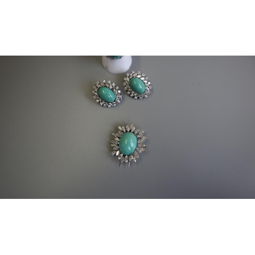 313 - Fine turquoise & diamond ring, brooch & earrings