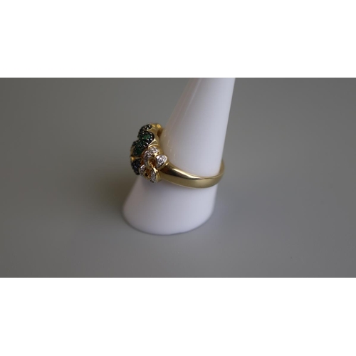 88 - Unusual 18ct gold emerald, sapphire & diamond ring - Size S