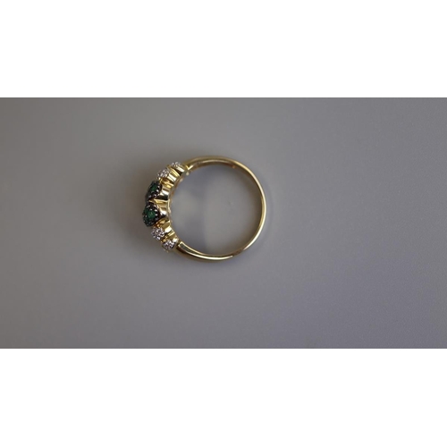 88 - Unusual 18ct gold emerald, sapphire & diamond ring - Size S