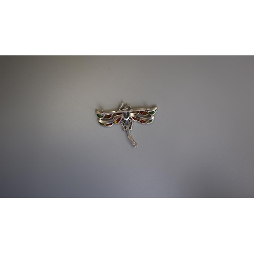 89 - Silver & champlevé enamel dragonfly brooch 