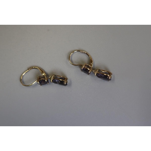 94 - Pair of gold amethyst drop earrings