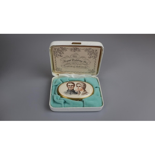 109 - Halcyon days enamels L/E Princess Anne and Captain Mark Phillips marriage pillbox