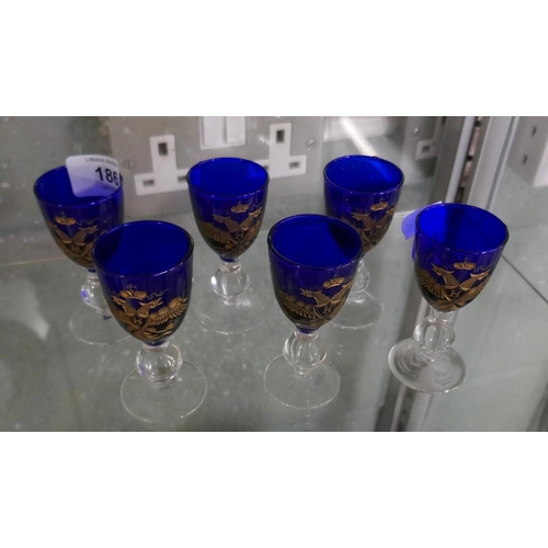 186 - Set of 6 cobalt blue Russian glasses